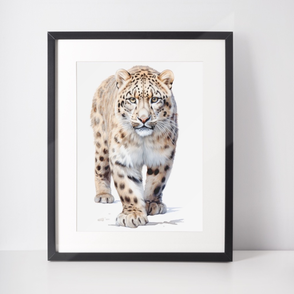 Watercolor Snow Leopard Portrait Wall Art Illustration Print Poster Unframed - Picture 3 of 5